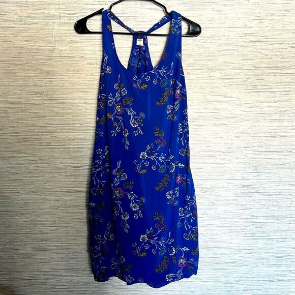 Old Navy Royal Blue Floral Print Halter Neck Midi Dress, Size Medium 504 - Picture 1 of 7